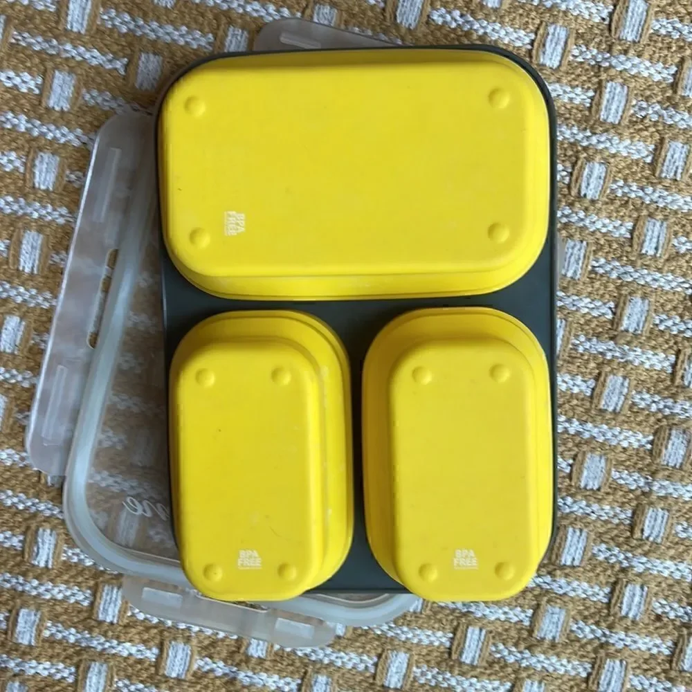 Eco One collapsible lunch box.  Snap lid with utensil pocket.  BPA free.